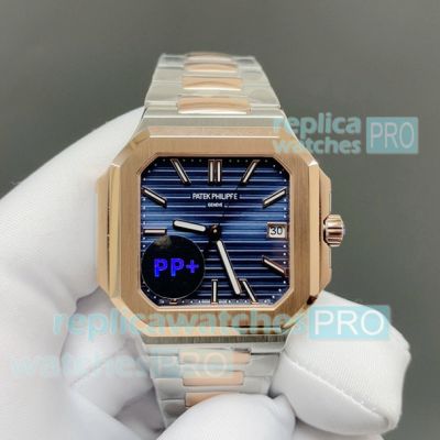PP+Factory New Swiss Replica Patek Philippe Cubitus 40mm Blue Face Half Rose Gold Watch 